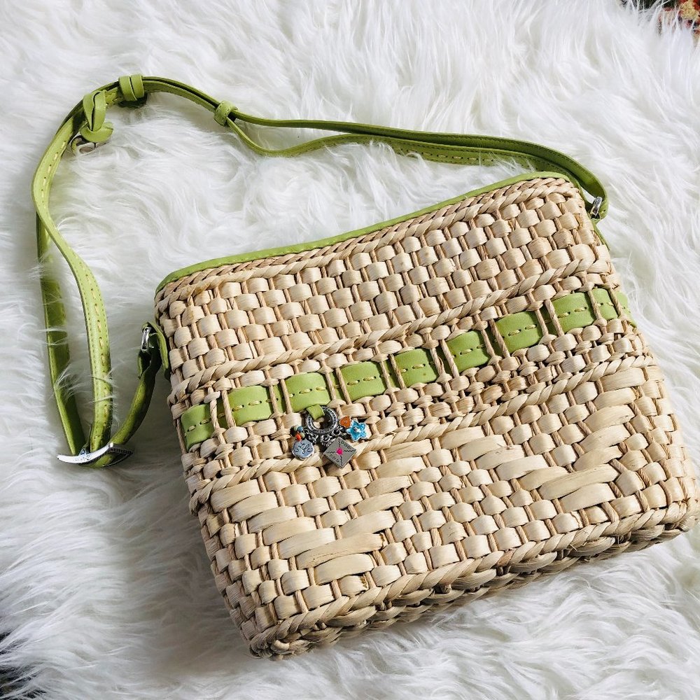 Brighton Lime Green Charm Straw Woven Shoulder Bag